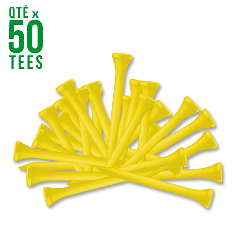 50 Tees de Golf en Bois - Taille 2 3/4 - 70mm Couleur Jaune