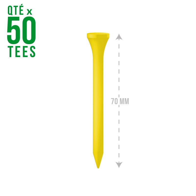 50 Tees de Golf en Bois - Taille 2 3/4 - 70mm Couleur Jaune