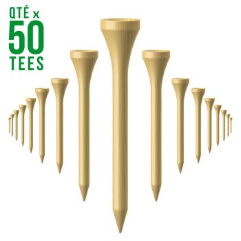 50 Tees de Golf en Bois - Taille 3 1/4 - 83mm Bois Naturel