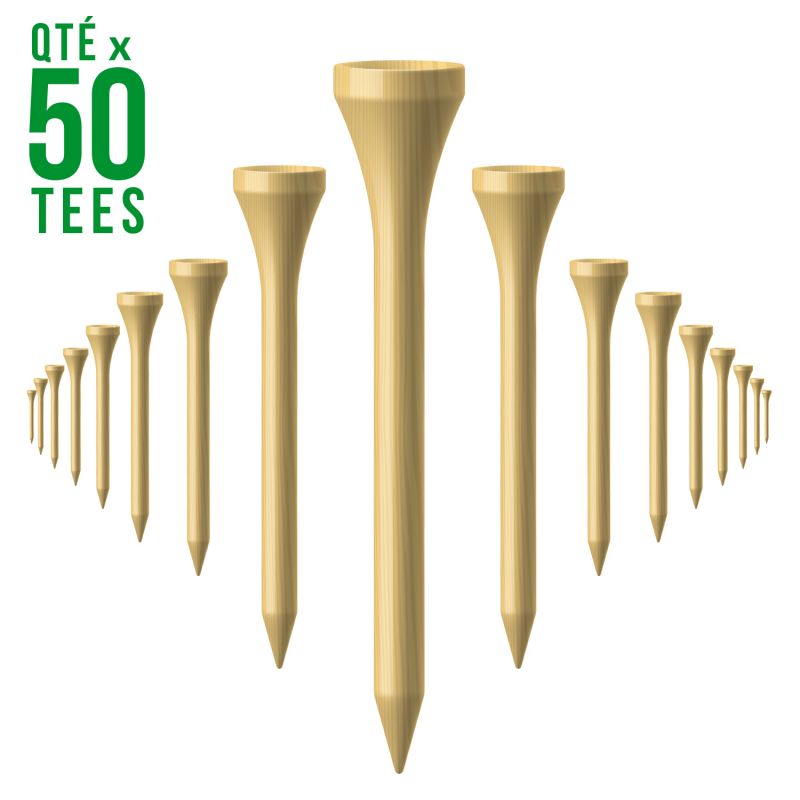 50 Tees de Golf en Bois - Taille 3 1/4 - 83mm Bois Naturel