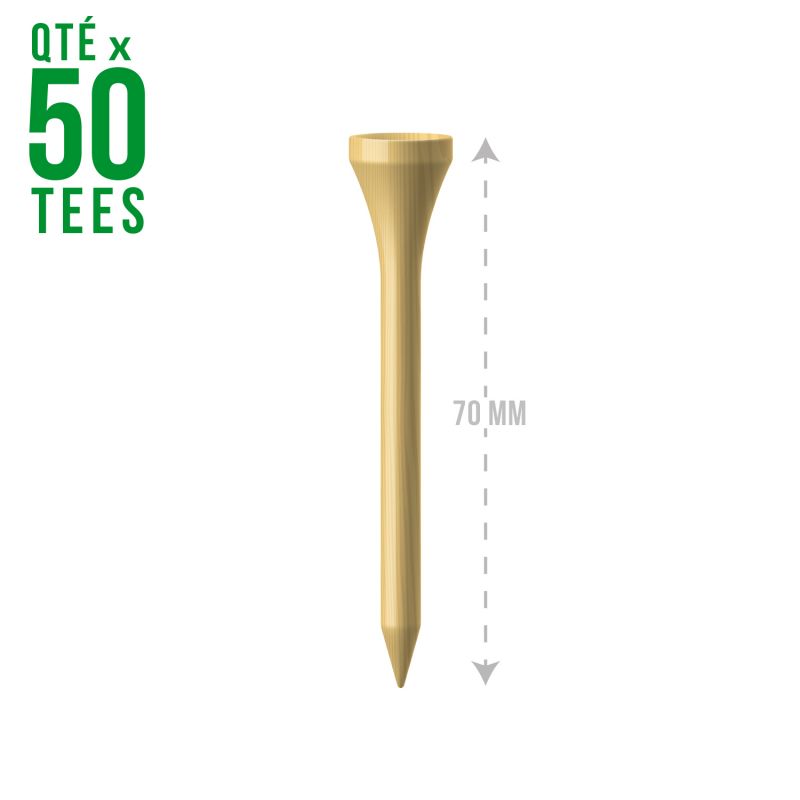 50 Tees de Golf en Bois - Taille 2 3/4 - 70mm Bois Naturel