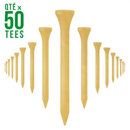 50 Tees de Golf en Bois - Taille 3 1/4 - 83mm Couleur Gold