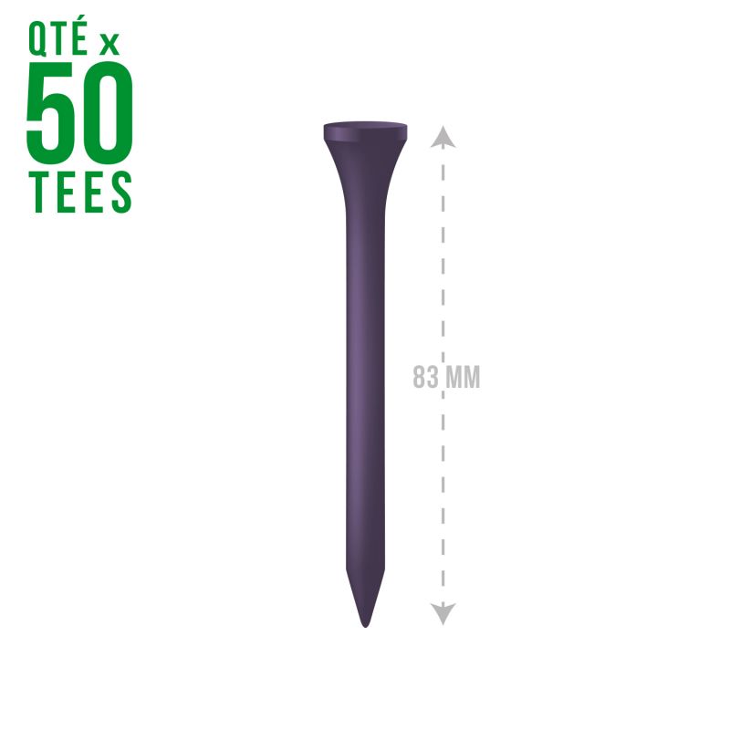 50 Tees de Golf en Bois - Taille 2 3/4 - 83mm Couleur Violet